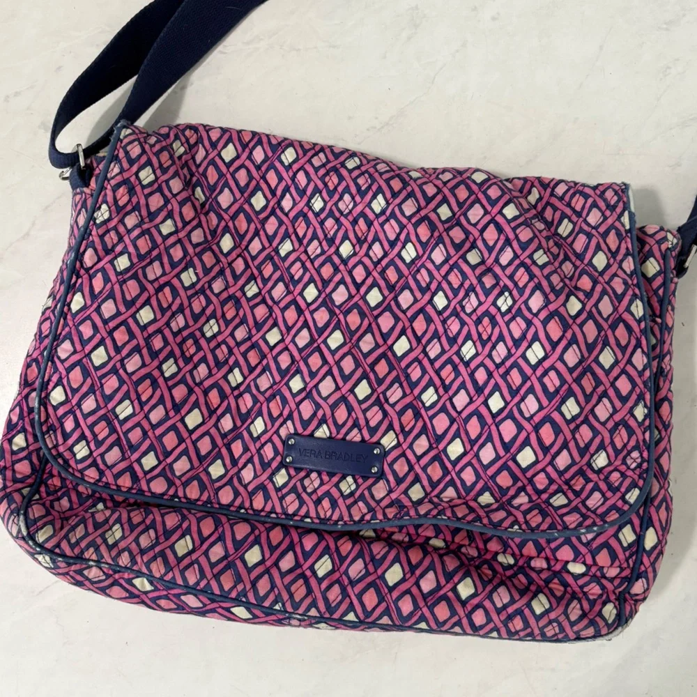 Vera Bradley Katalina Pink Diamonds Messenger Laptop Bag Travel Preppy